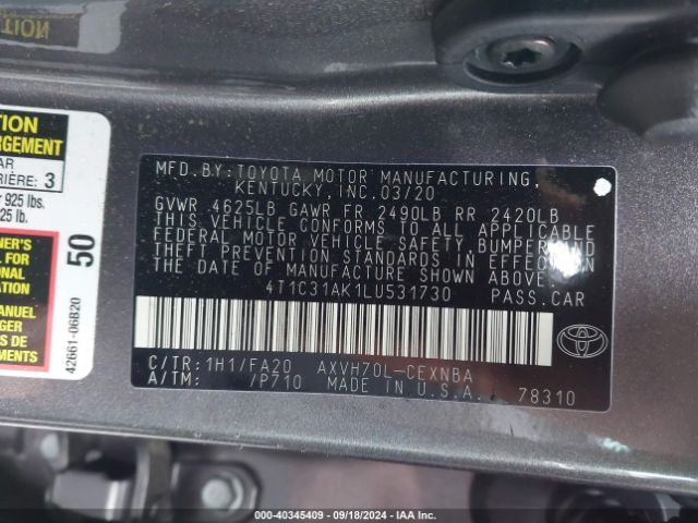 4T1C31AK1LU531730 Toyota Camry Le Hybrid