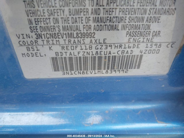Nissan Versa Sv Xtronic Cvt 2021 3N1CN8EV1ML839992 Image 9