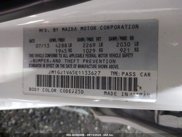 JM1GJ1V65E1133627 Mazda Mazda6 I Touring