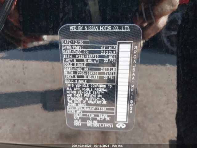 3PCAJ5AA1MF115039 Infiniti Qx50 Pure