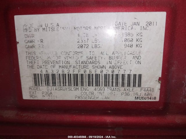 2011 MITSUBISHI GALANT 4A32B2FF0BE020777 Photo 8