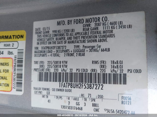 Ford Mustang Ecoboost Premium 2015 1FATP8UH2F5387272 Image 9