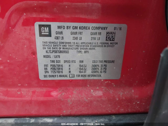 Chevrolet Trax Lt 2016 KL7CJPSB7GB609583 Image 9