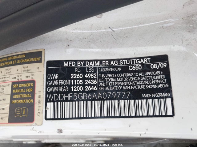 40345643 :رقم المزاد ، WDDHF5GB6AA079777 vin ، 2010 Mercedes-benz E 350 مزاد بيع
