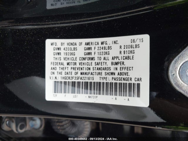 Honda ACCORD LX 2015 1HGCR2F35FA221615 Image 9