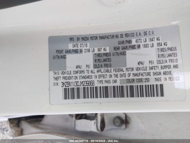 3MZBN1V30JM239868 Mazda Mazda3 Touring