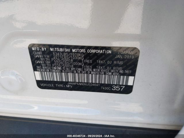 JA4AP4AW2KU024641 Mitsubishi Outlander Sport 2.4 Gt