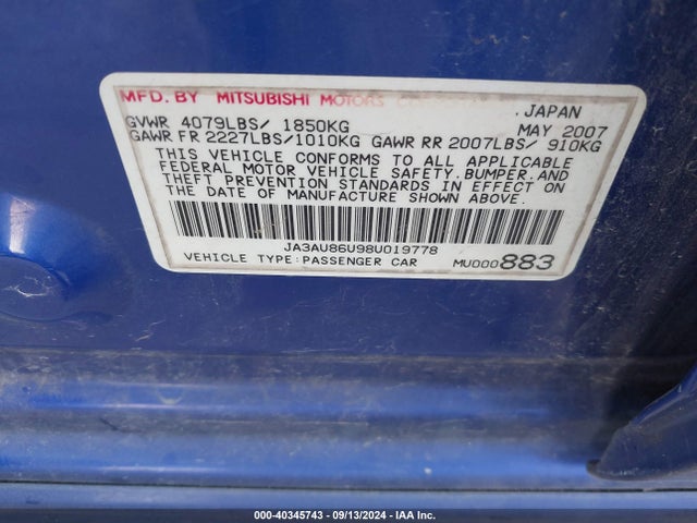 2008 MITSUBISHI LANCER JA3AU86U98U019778 Photo 8