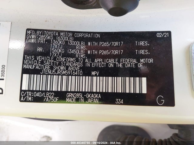 Toyota 4runner Sr5 Premium 2021 JTENU5JR5M5916410 Image 9
