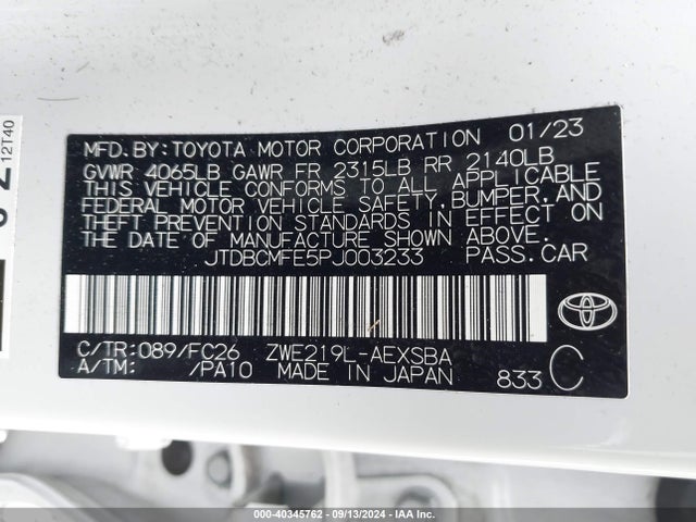 Toyota Corolla Hybrid Se 2023 JTDBCMFE5PJ003233 Image 9
