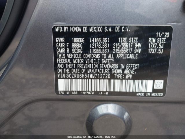 3CZRU6H54MM712720 Honda Hr-v Awd Ex