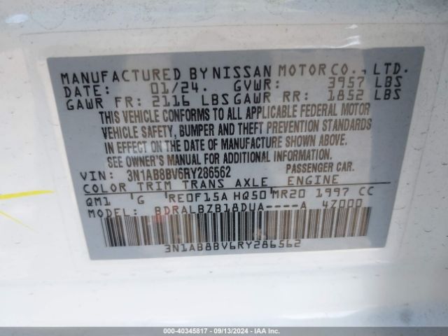 3N1AB8BV6RY286562 Nissan Sentra S Xtronic Cvt