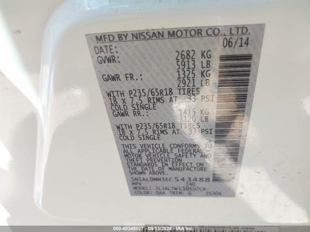 Infiniti QX60 2014 5N1AL0MN3EC543488 Image 9