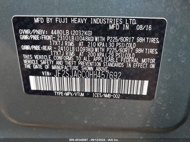 Subaru Forester 2.5i Premium 2017 JF2SJAGC0HH457692 Image 9