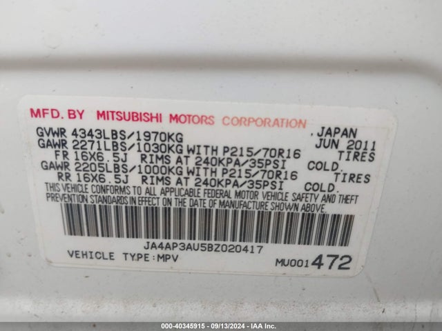 2011 MITSUBISHI OUTLANDER SPORT JA4AP3AU5BZ020417 Photo 8