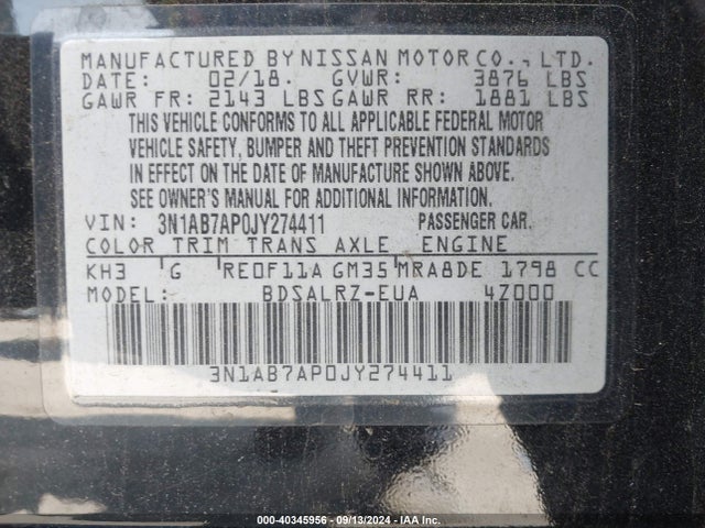 Nissan SENTRA SR 2018 3N1AB7AP0JY274411 Image 9
