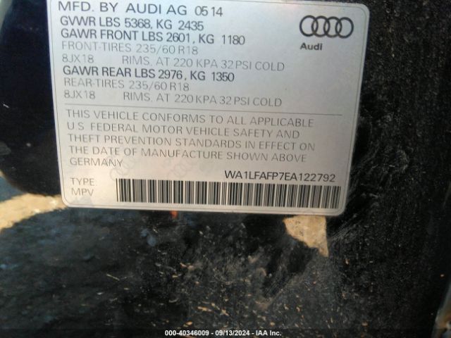 WA1LFAFP7EA122792 Audi Q5 2.0t Premium