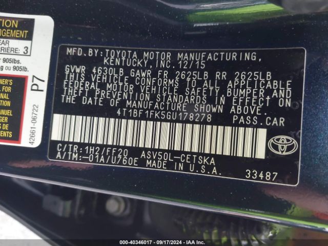 4T1BF1FK5GU178278 Toyota CAMRY SE