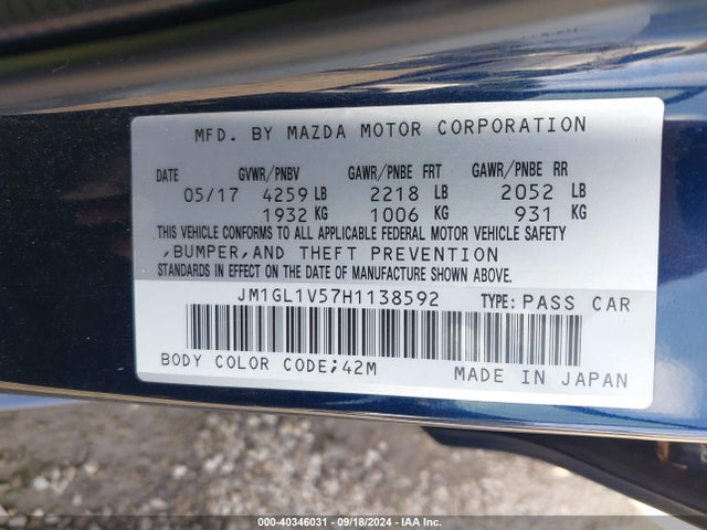 JM1GL1V57H1138592 Mazda Mazda6 Touring