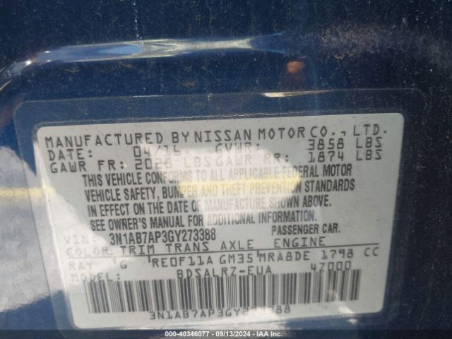 3N1AB7AP3GY273388 Nissan SENTRA SR