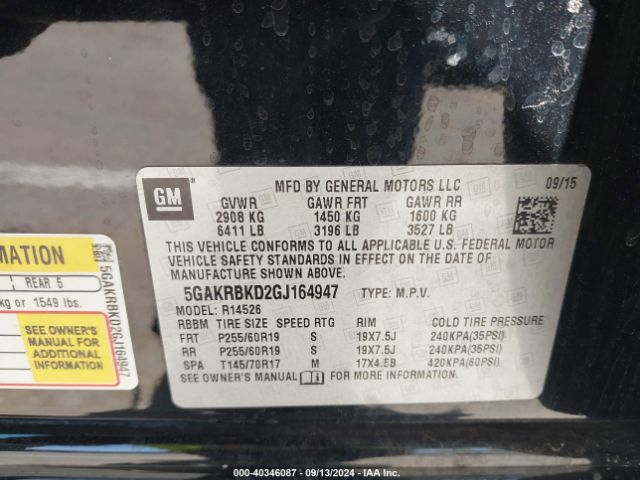 5GAKRBKD2GJ164947 Buick Enclave Leather