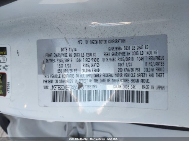 JM3TB2CV8F0454216 Mazda Cx-9 Touring