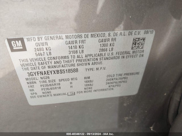 2011 CADILLAC SRX 3GYFNAEYXBS518588 Photo 8
