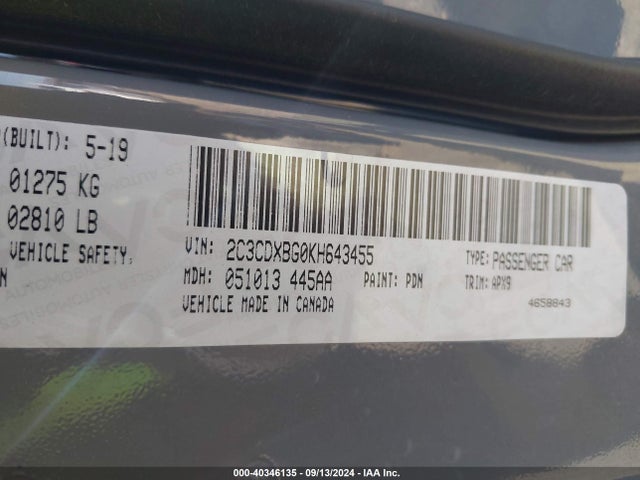 Dodge Charger Sxt Rwd 2019 2C3CDXBG0KH643455 Image 9