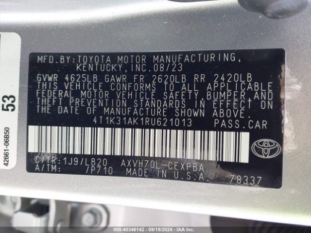 4T1K31AK1RU621013 Toyota Camry Hybrid Xse