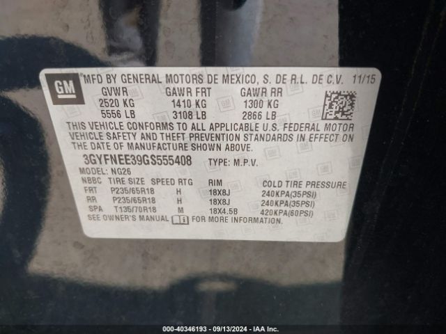 3GYFNEE39GS555408 Cadillac Srx Luxury Collection