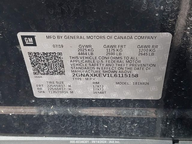 2GNAXKEV1L6115158 Chevrolet Equinox Fwd Lt 1.5l Turbo