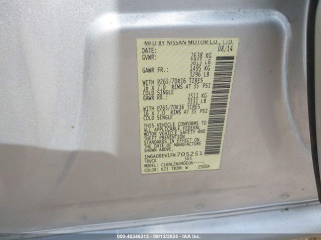 1N6AD0EV1FN705251 Nissan Frontier Pro-4x/s/sl/sv