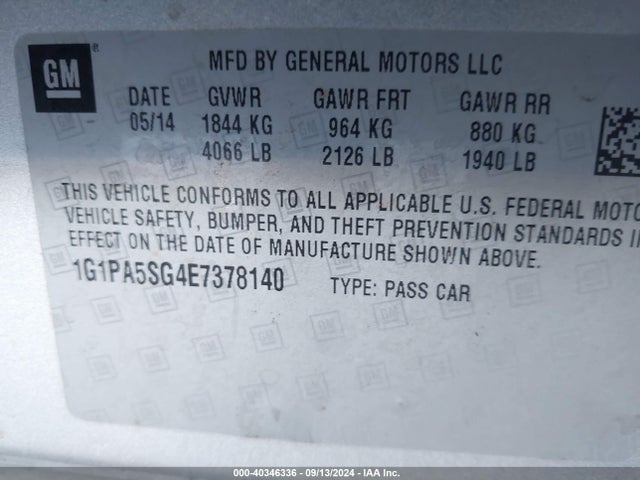 Chevrolet Cruze Ls Auto 2014 1G1PA5SG4E7378140 Image 9