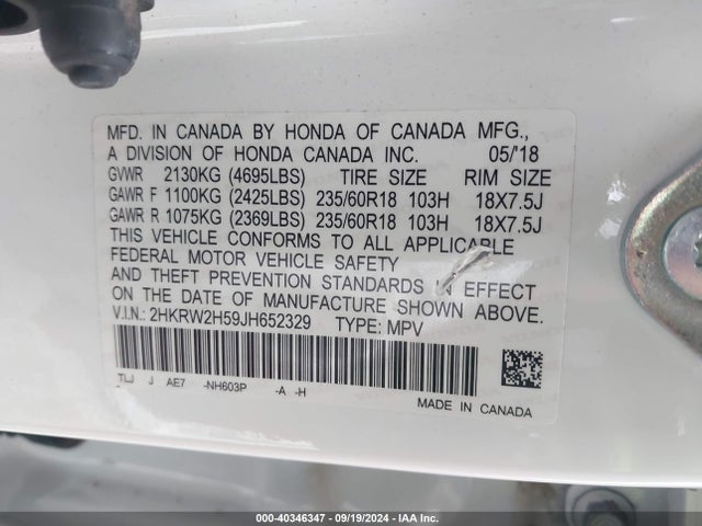 Honda CR-V EX 2018 2HKRW2H59JH652329 Image 9