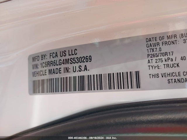 1C6RR6LG4MS530269 RAM 1500 Classic Slt  4x2 5'7 Box