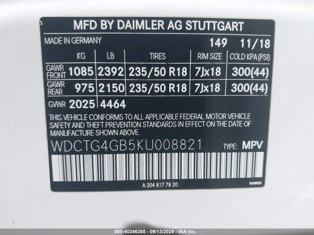 WDCTG4GB5KU008821 Mercedes-Benz Gla 250 4matic
