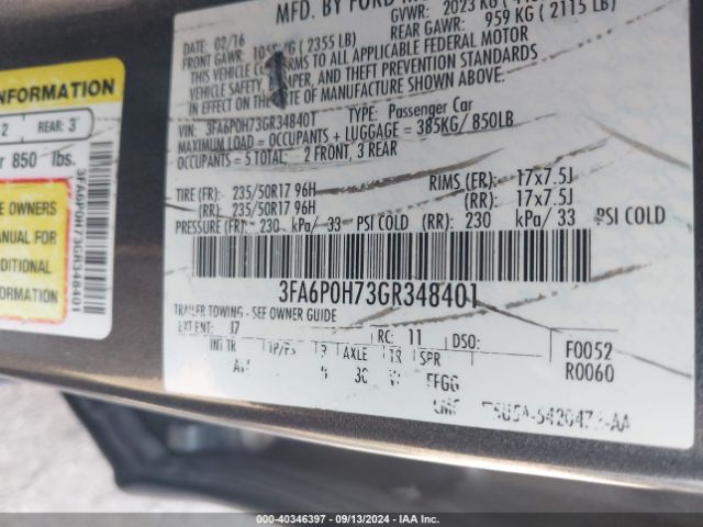 3FA6P0H73GR348401 Ford FUSION SE