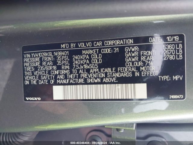 YV4102RK6L1498401 Volvo Xc60 T5 Momentum