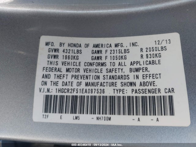 Honda Accord 2014 1HGCR2F51EA097536 Image 21