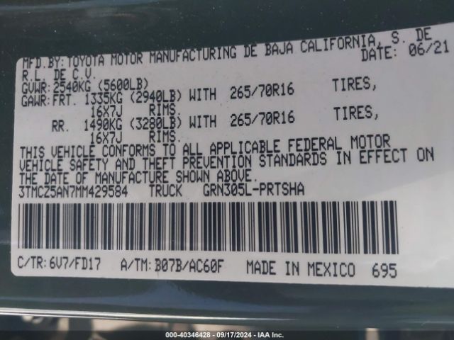 3TMCZ5AN7MM429584 Toyota Tacoma Trd Off-road