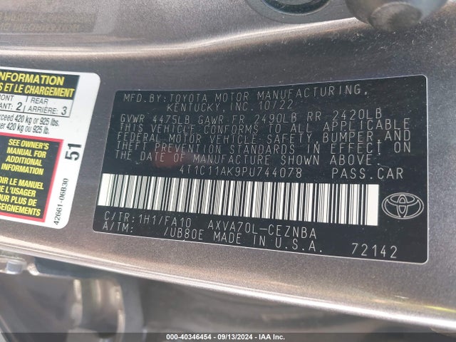 Toyota CAMRY LE 2023 4T1C11AK9PU744078 Image 9