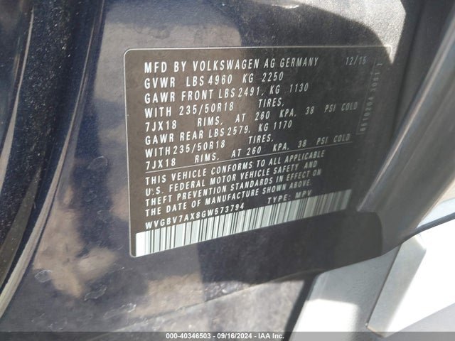 WVGBV7AX8GW573794 Volkswagen TIGUAN SE