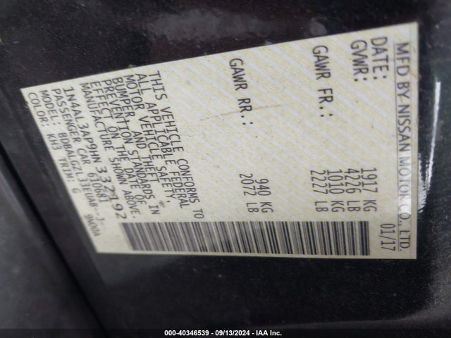 Nissan Altima 2.5 S 2017 1N4AL3AP9HN332192 Image 9