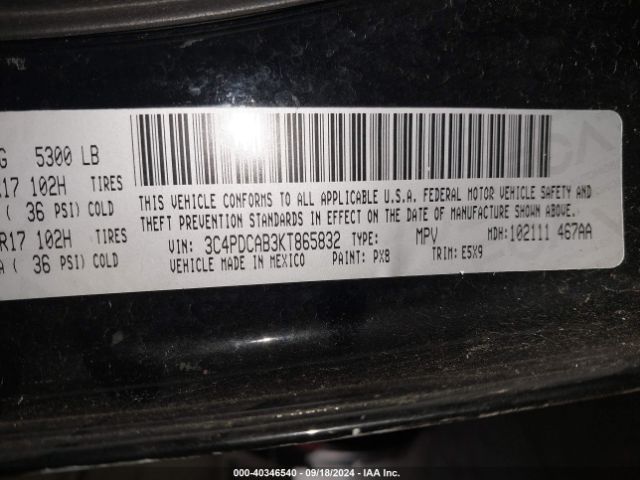 3C4PDCAB3KT865832 Dodge Journey Se Value Package