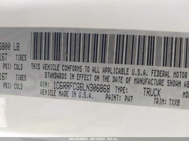 1C6RRFCG6LN306868 RAM 1500 Tradesman Quad Cab 4x4 6'4 Box