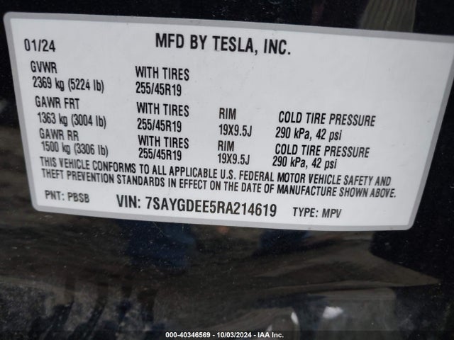 2024 TESLA MODEL Y 7SAYGDEE5RA214619 Photo 8