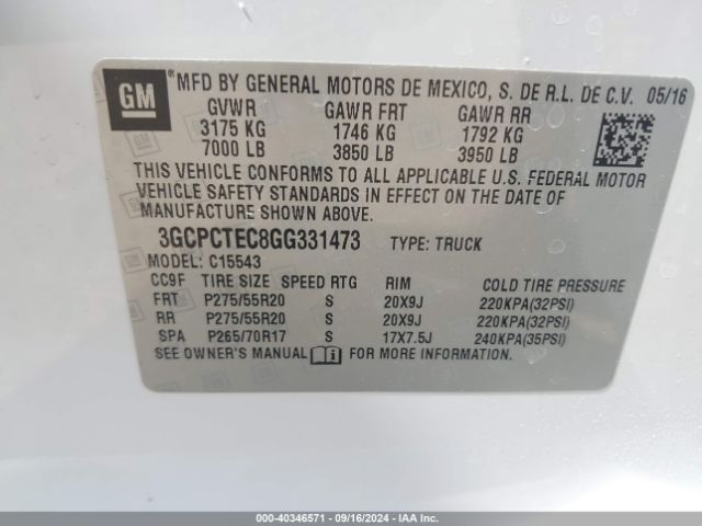 3GCPCTEC8GG331473 Chevrolet Silverado 1500 High Country