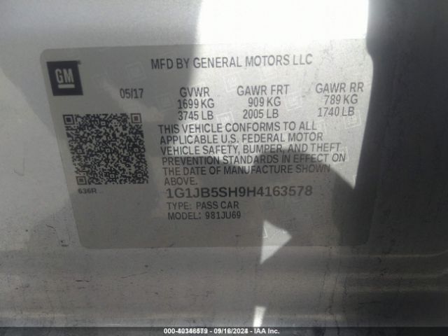 1G1JB5SH9H4163578 Chevrolet Sonic Ls Auto