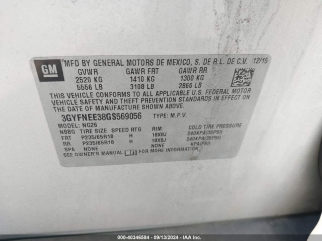 3GYFNEE38GS569056 Cadillac Srx Luxury Collection