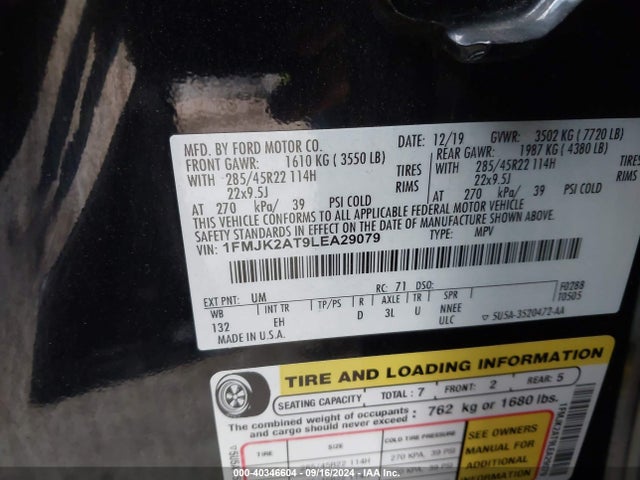 Ford 3.5l gtdi 2020 1FMJK2AT9LEA29079 Image 19